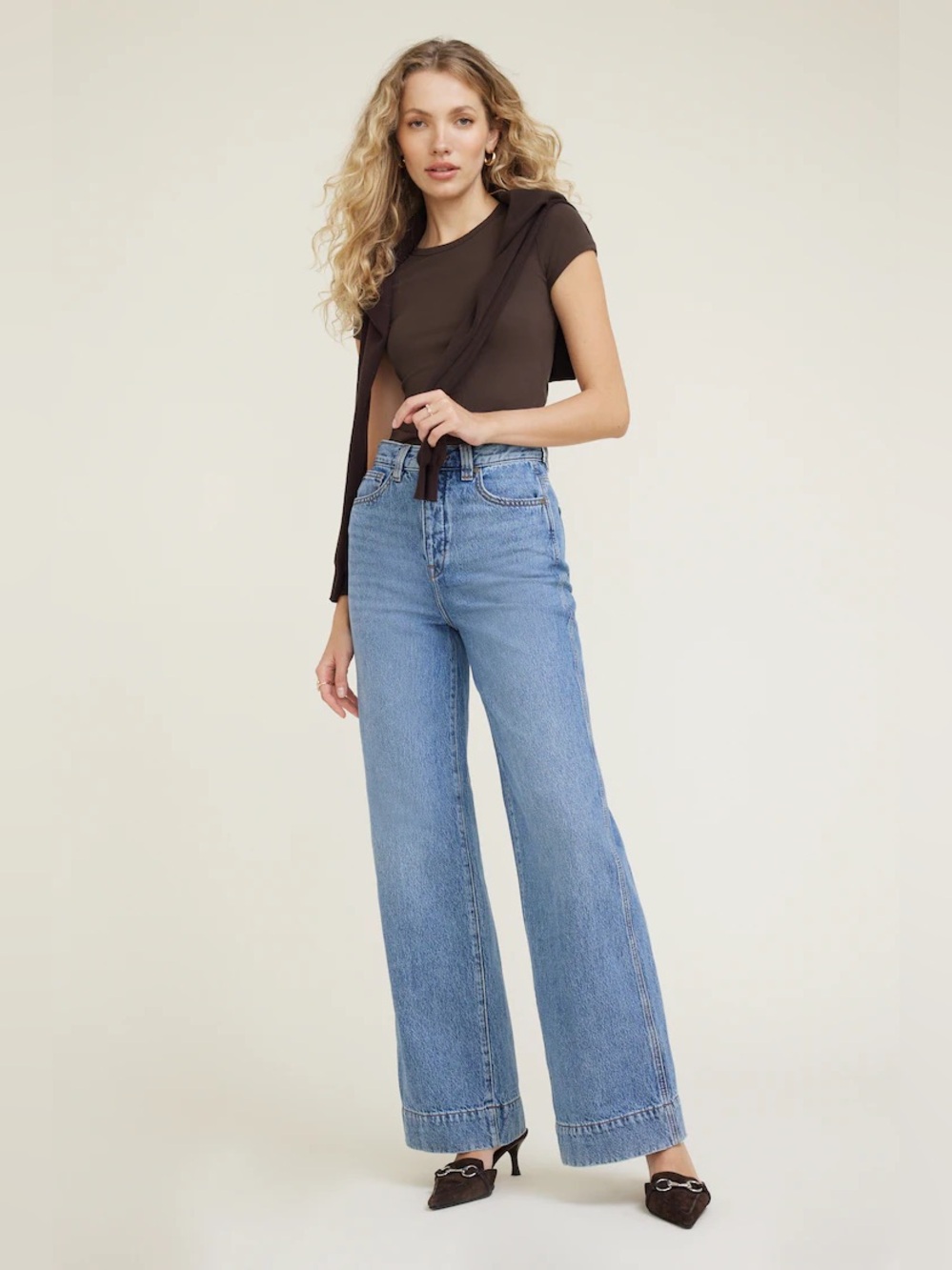 Lennon Ultra High Rise Wide Leg Column Jeans in Lake Blue
